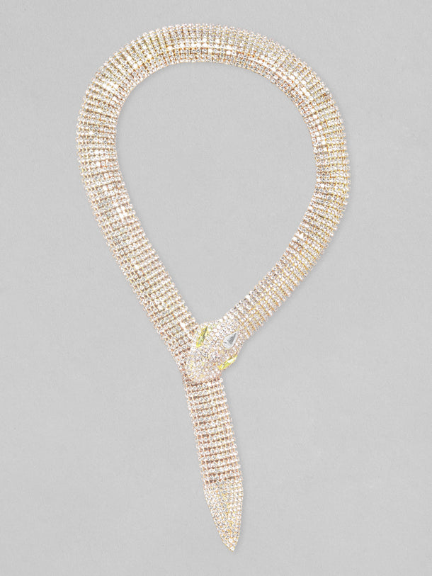 Golden Serpent Zircon Statement Necklace