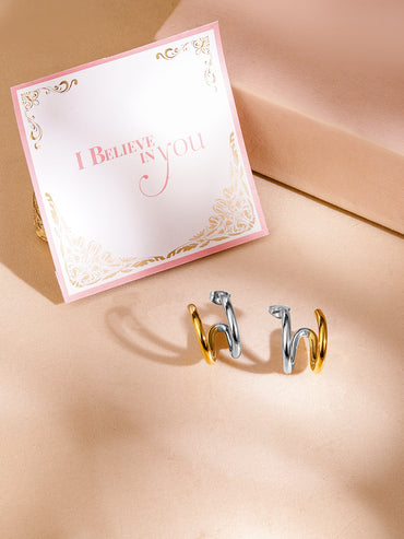 Rubans Voguish 18K Gold And Rhodium Plated Stainless Steel Waterproof Stud Earrings.