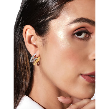 Rubans Voguish 18K Gold And Rhodium Plated Stainless Steel Waterproof Stud Earrings.