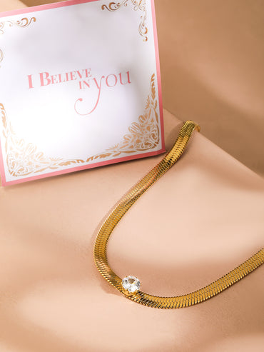 Rubans Voguish 18K Gold Plated Stainless Steel Waterproof Snake Chain With A Solitaire Zircon Studded Choker.
