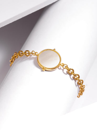 Rubans Voguish 18K Gold Plated Stainless Steel Waterproof Link Chain Bracelet With Shell Studded Charm.