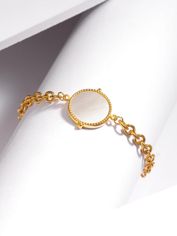 Rubans Voguish 18K Gold Plated Stainless Steel Waterproof Link Chain Bracelet With Shell Studded Charm.