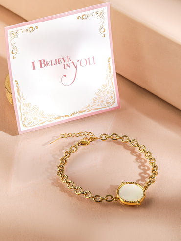 Rubans Voguish 18K Gold Plated Stainless Steel Waterproof Link Chain Bracelet With Shell Studded Charm.