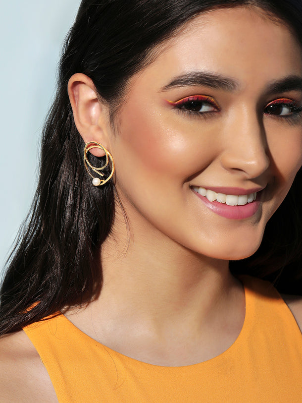 Rubans Voguish Women Gold-Toned Circular24k Gold Plated Pearls Studs Earrings