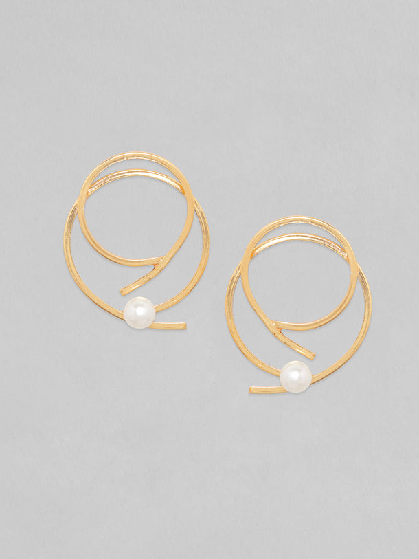 Rubans Voguish Women Gold-Toned Circular24k Gold Plated Pearls Studs Earrings