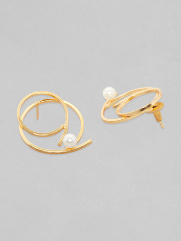 Rubans Voguish Women Gold-Toned Circular24k Gold Plated Pearls Studs Earrings