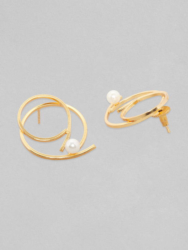 Rubans Voguish Women Gold-Toned Circular24k Gold Plated Pearls Studs Earrings