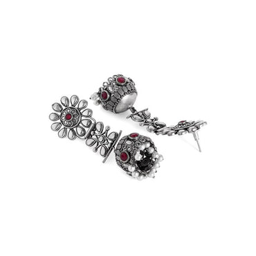 Rubans Oxidized Silver Plated Handcrafted Jhumka Earrings