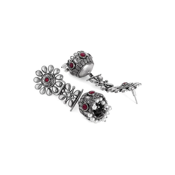 Rubans Oxidized Silver Plated Handcrafted Jhumka Earrings