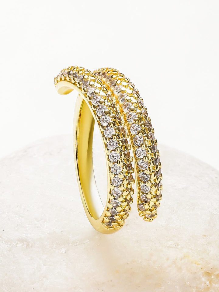 Adjustable Gold Plated Pave Set Ring Rings