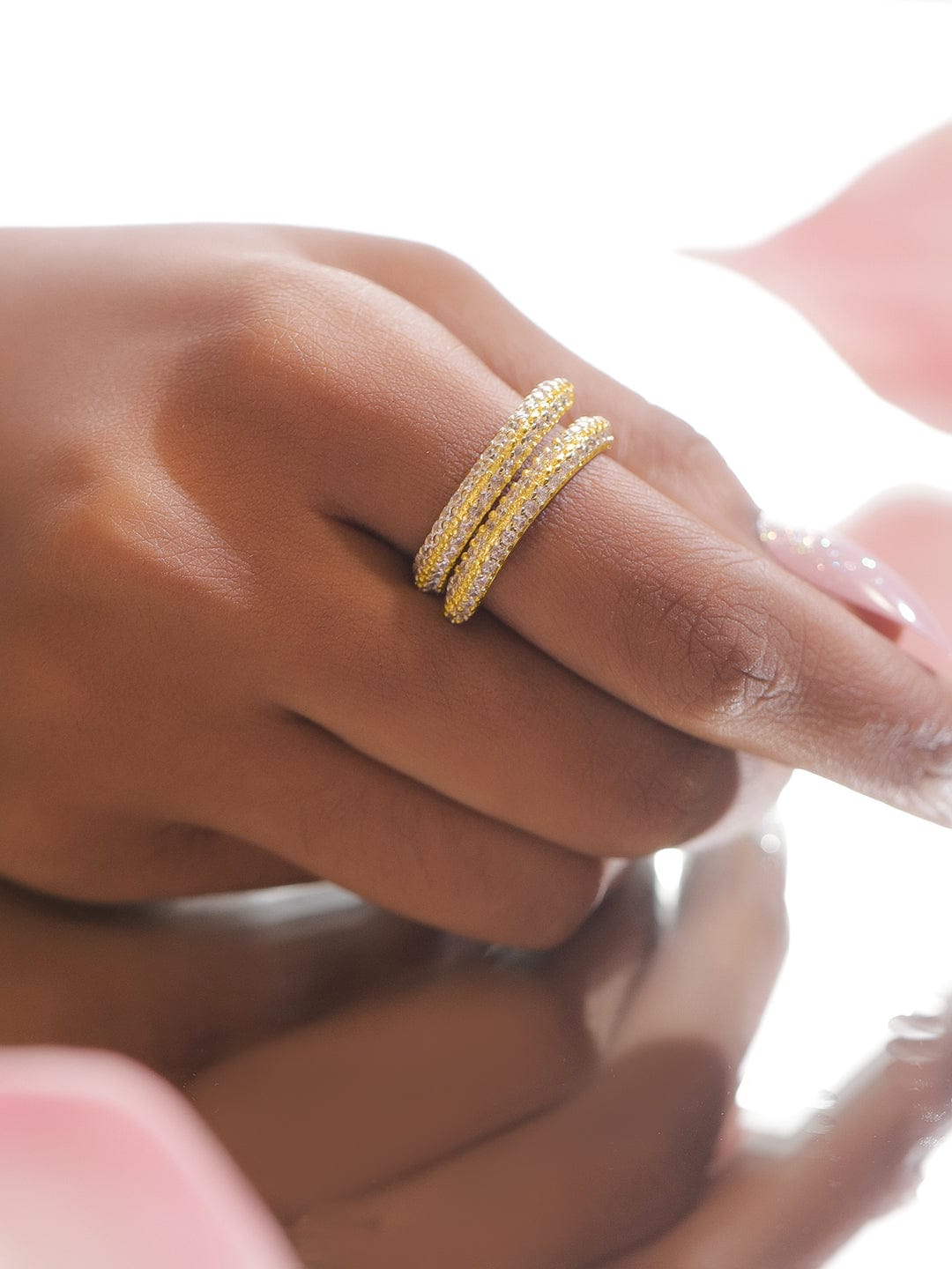 Adjustable Gold Plated Pave Set Ring Rings