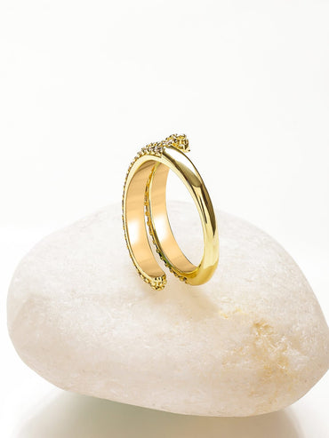 Adjustable Gold Plated Pave Set Ring Rings