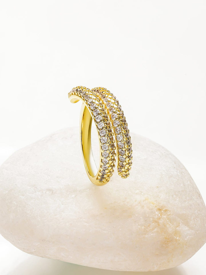 Adjustable Gold Plated Pave Set Ring Rings