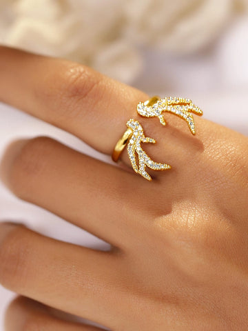 Adjustable Studded Gold Plated Deer Ring Rings