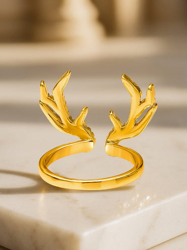 Adjustable Studded Gold Plated Deer Ring Rings