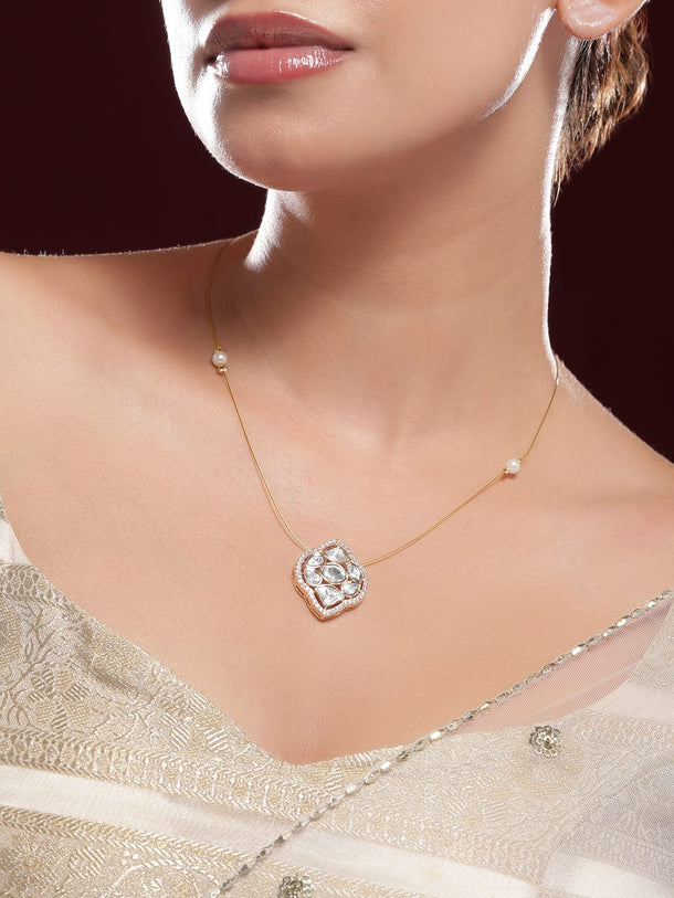 Alluring American Diamond Zirconia & Kundan Studded Pendant Necklace Necklace & Chains