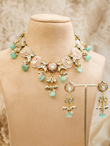 Artisan Crafted Pink & Green Necklace Set Jewellery Set