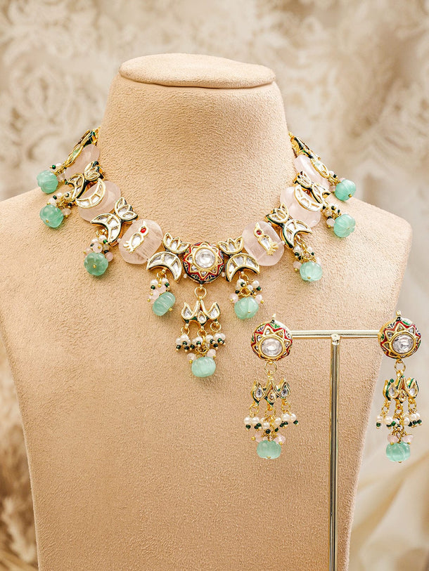 Artisan Crafted Pink & Green Necklace Set Jewellery Set