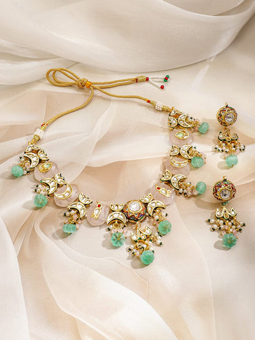 Artisan Crafted Pink & Green Necklace Set Jewellery Set