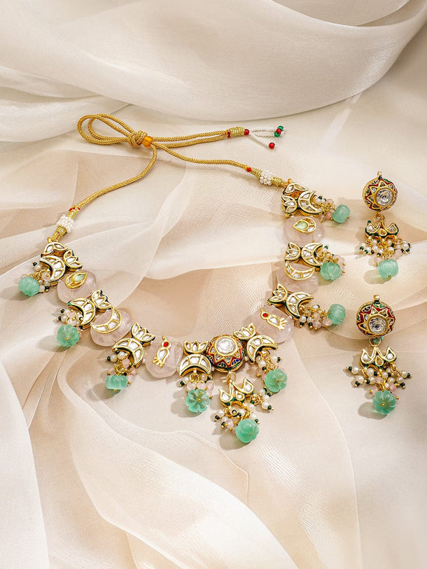 Artisan Crafted Pink & Green Necklace Set Jewellery Set