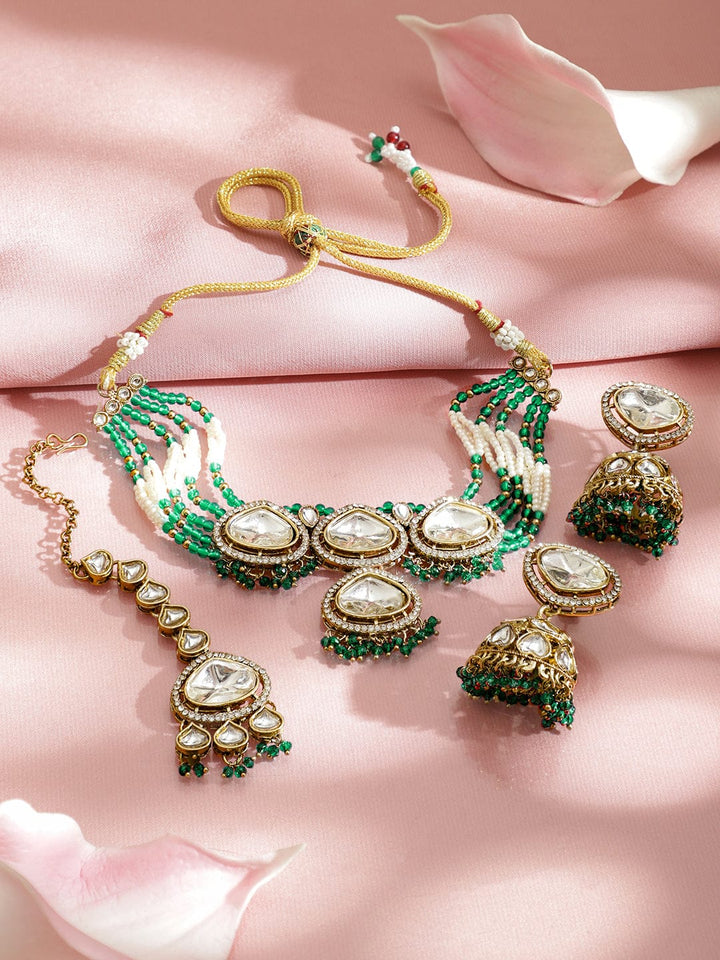 Artisanal Green & Polki Kundan Necklace Set Jewellery Set