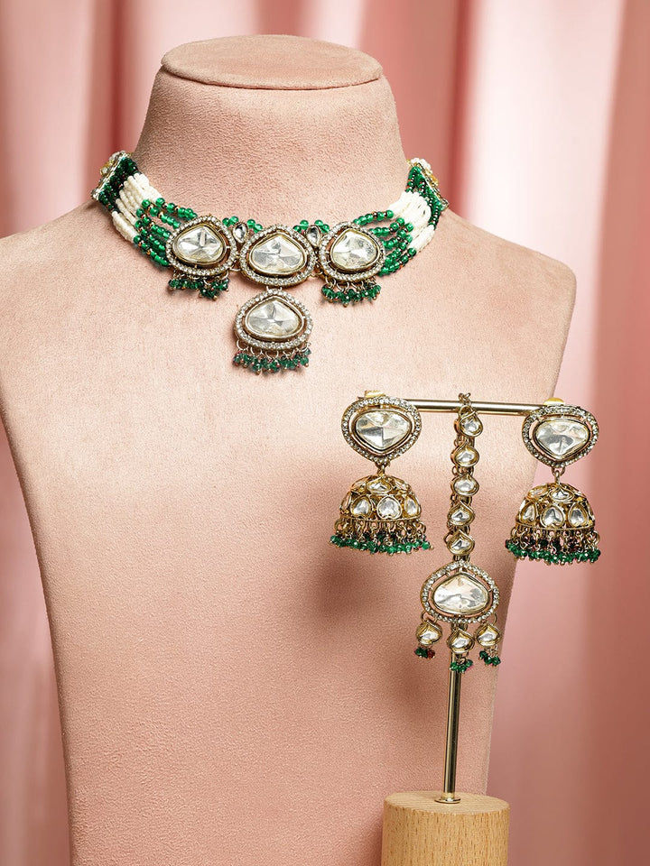 Artisanal Green & Polki Kundan Necklace Set Jewellery Set