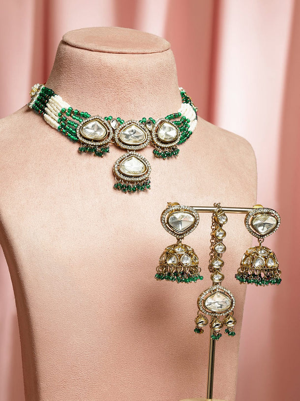 Artisanal Green & Polki Kundan Necklace Set Jewellery Set