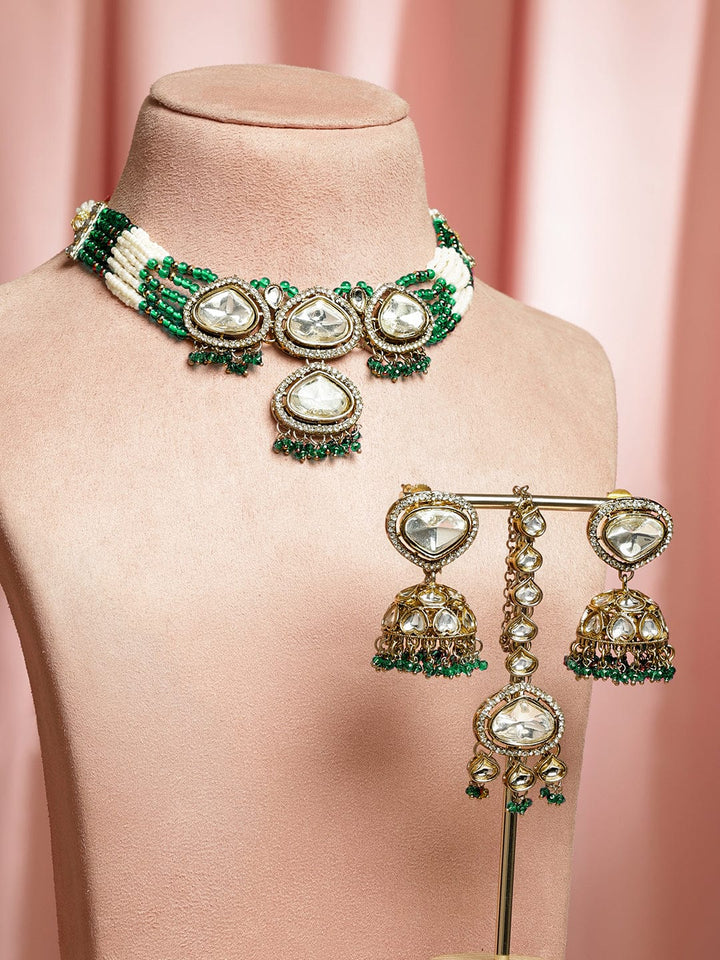 Artisanal Green & Polki Kundan Necklace Set Jewellery Set