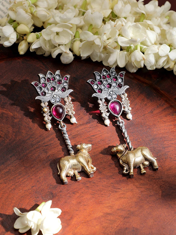 Artistic Lotus Cow Pink Statement Earrings Earrings