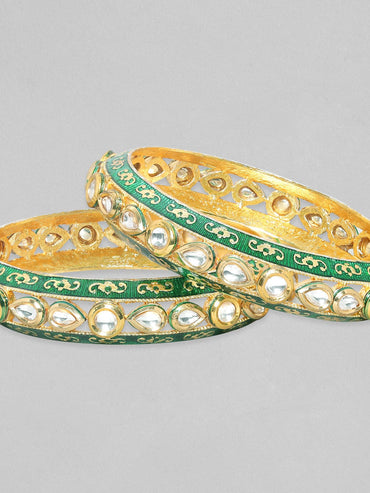 As Seen On Adah Sharma - Rubans 24K Gold Plated Kundan Studded Green Enamel Bangles Bangles & Bracelets