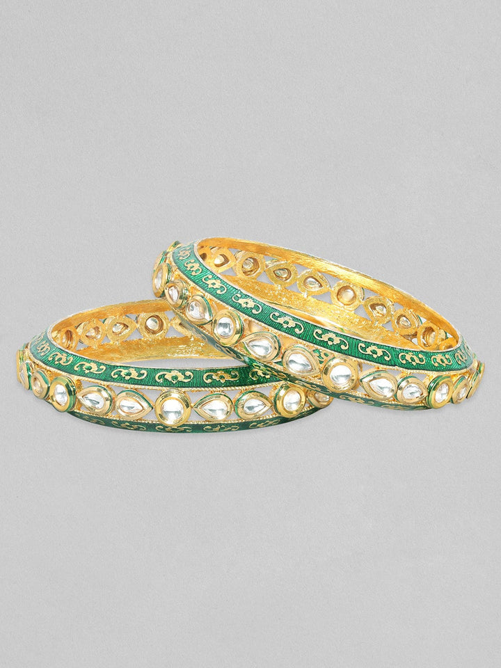 As Seen On Adah Sharma - Rubans 24K Gold Plated Kundan Studded Green Enamel Bangles Bangles & Bracelets
