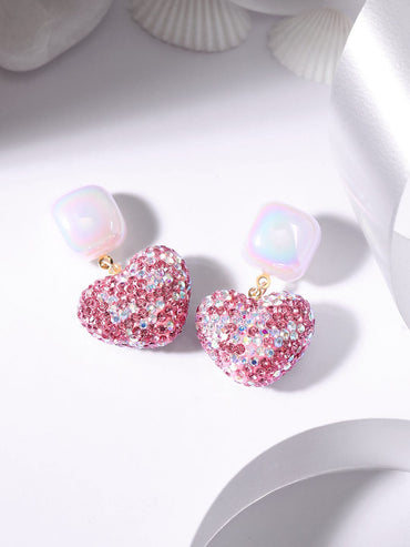 As Seen On Mansi Ugale - Rubans Voguish Pearl & Pink Crystal Pave Studded Heart Motif Dangle Earring Earrings
