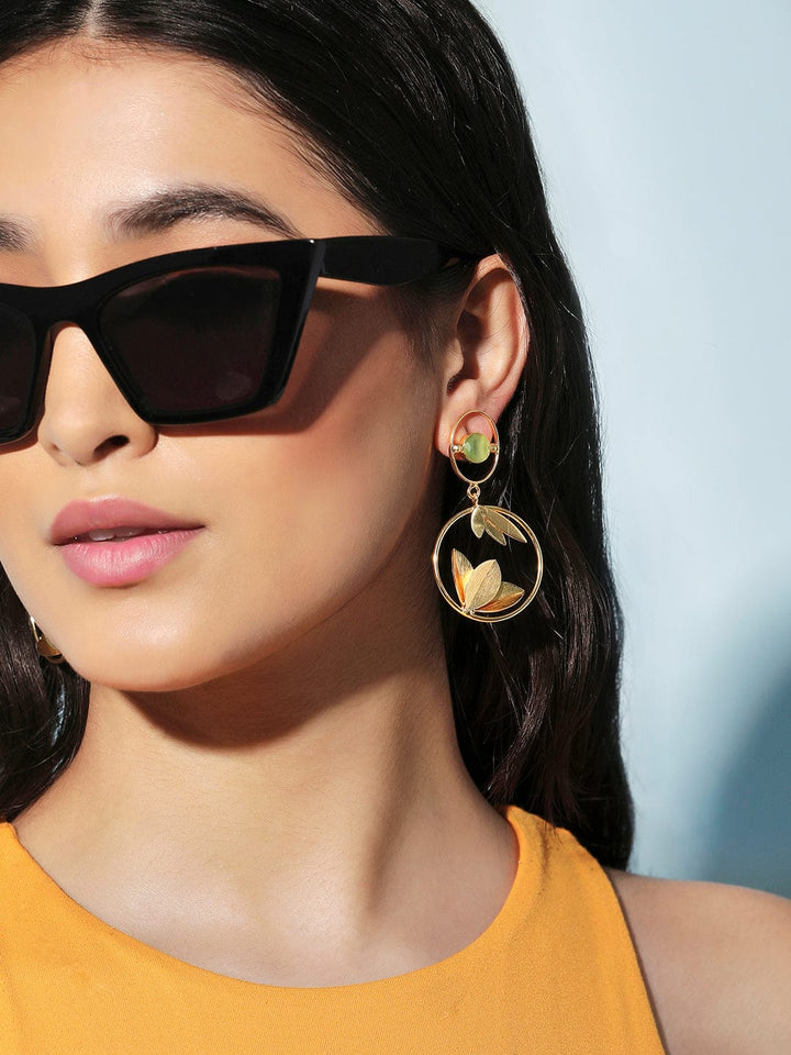As Seen On - Rubans Voguish 18K Gold Plated On Copper Handcrafted With Uncut Stone And Leaf Patterns Dangle Earrings. Earrings