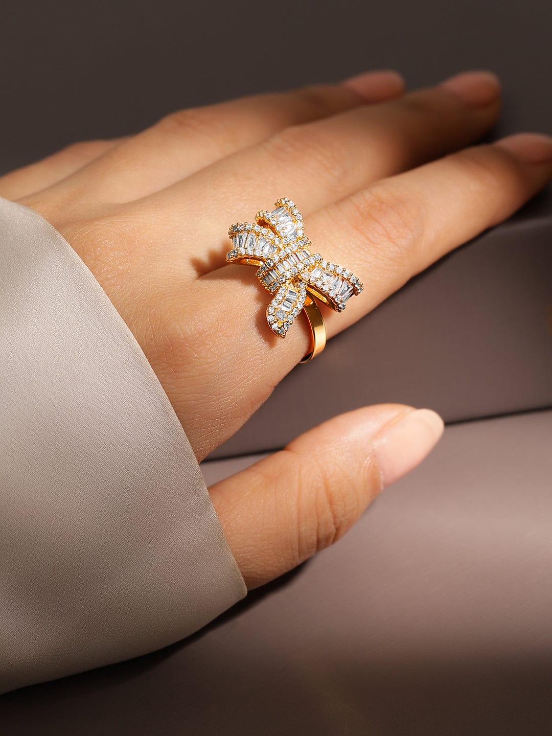 Baguette Studded Bow Ring Rings