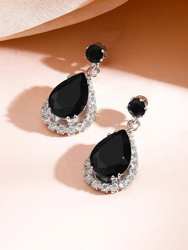Black American Diamond Zirconia Teardrop Necklace Set Jewellery Set