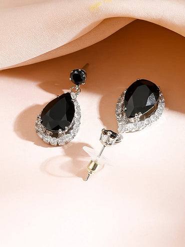 Black American Diamond Zirconia Teardrop Necklace Set Jewellery Set