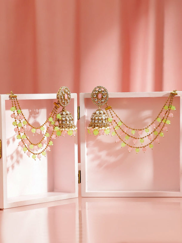 Blooming Kundan Jhumka with Kaan Chain Earrings