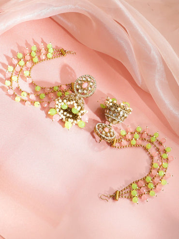 Blooming Kundan Jhumka with Kaan Chain Earrings