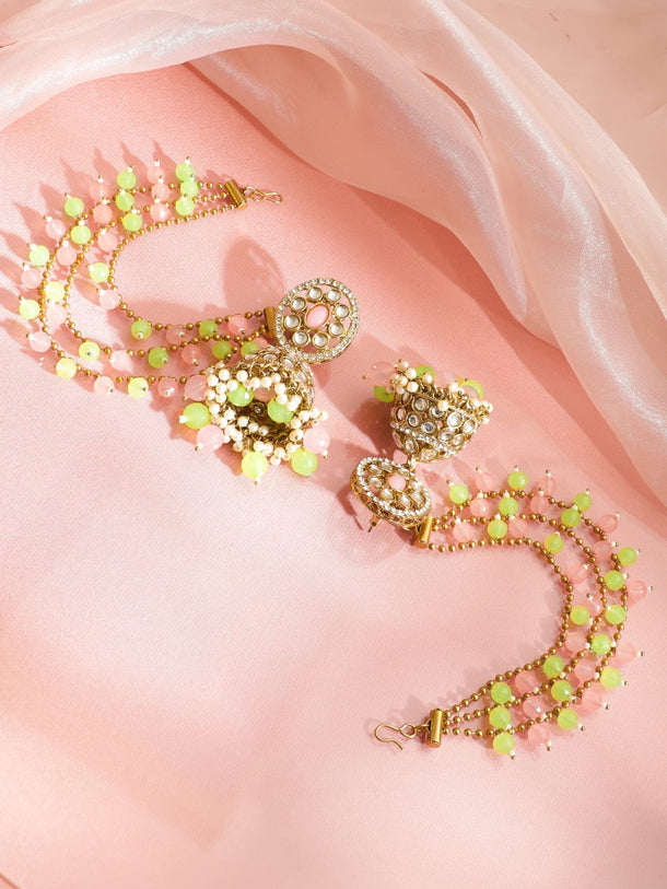 Blooming Kundan Jhumka with Kaan Chain Earrings