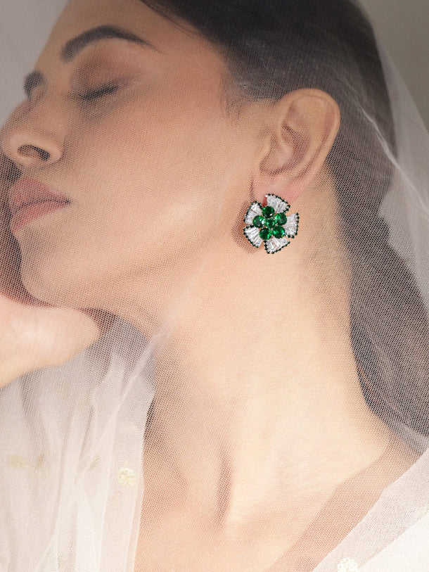 Bold Chic Emerald and Crystal Stud Earrings Earrings