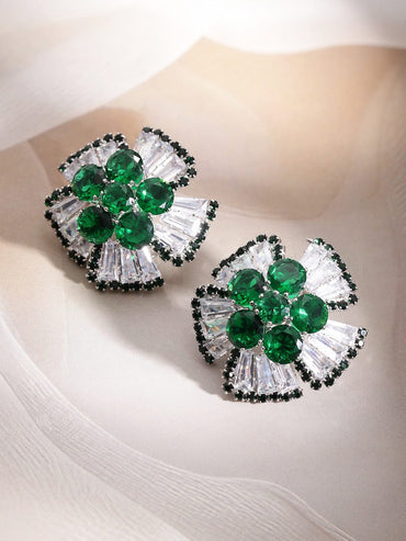 Bold Chic Emerald and Crystal Stud Earrings Earrings