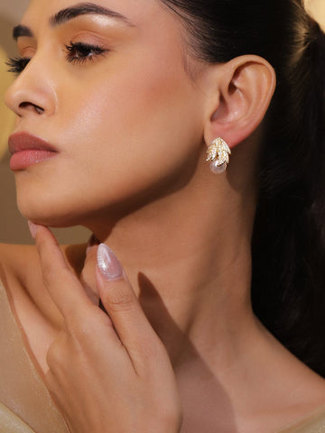 Botanic Bloom Leafy Pearl Stud Earrings