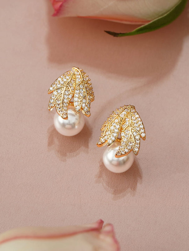 Botanic Bloom Leafy Pearl Stud Earrings