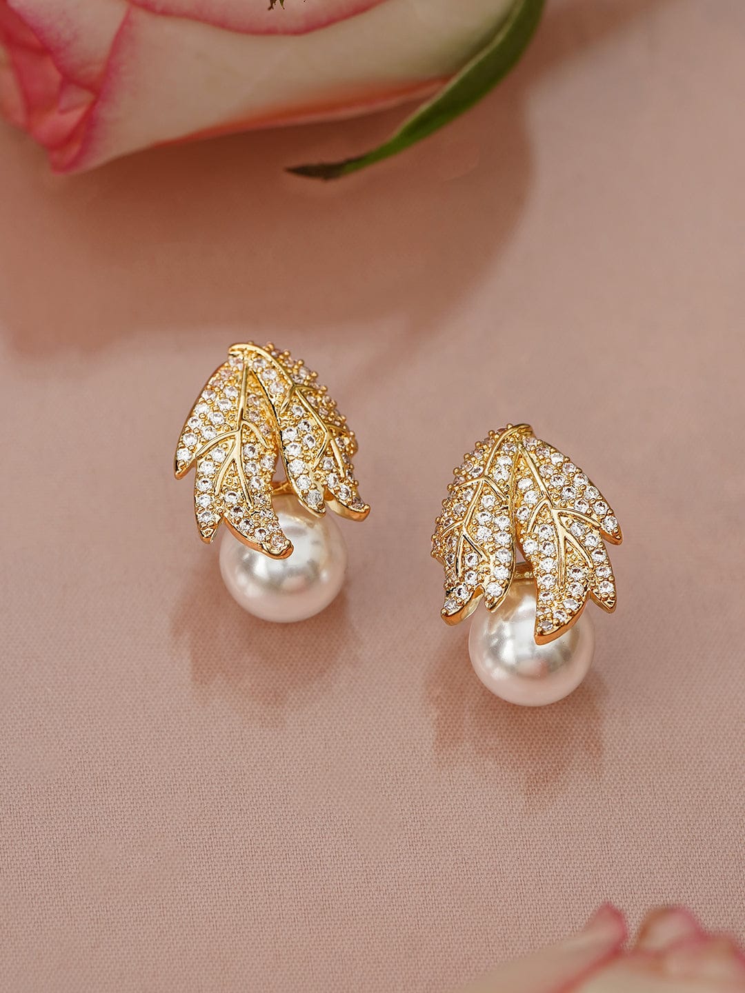 Botanic Bloom Leafy Pearl Stud Earrings