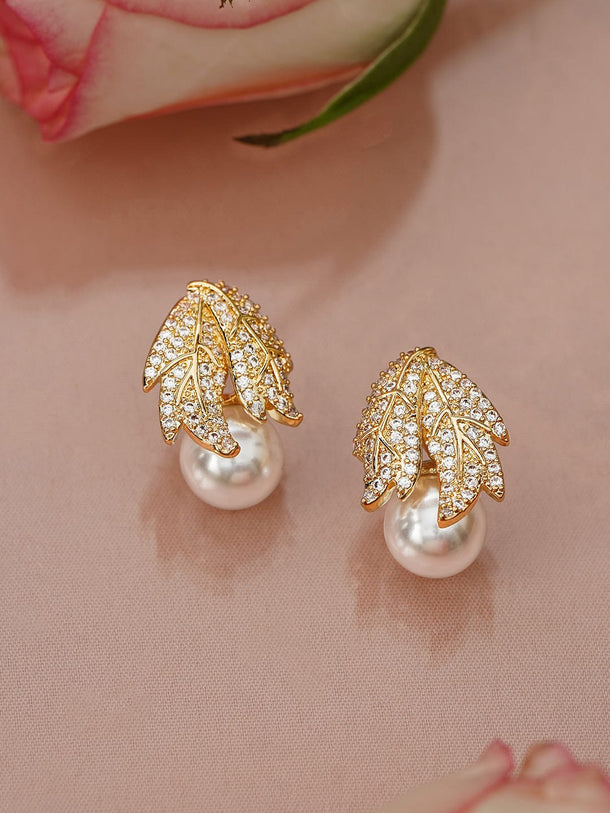 Botanic Bloom Leafy Pearl Stud Earrings