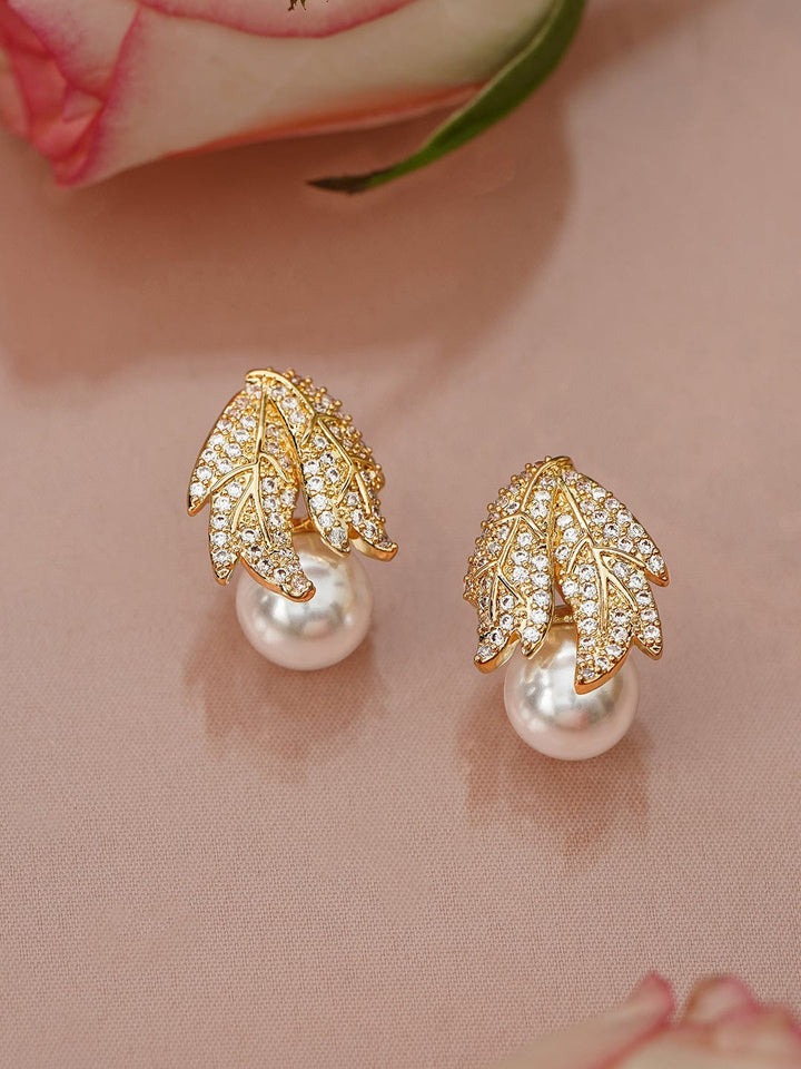 Botanic Bloom Leafy Pearl Stud Earrings
