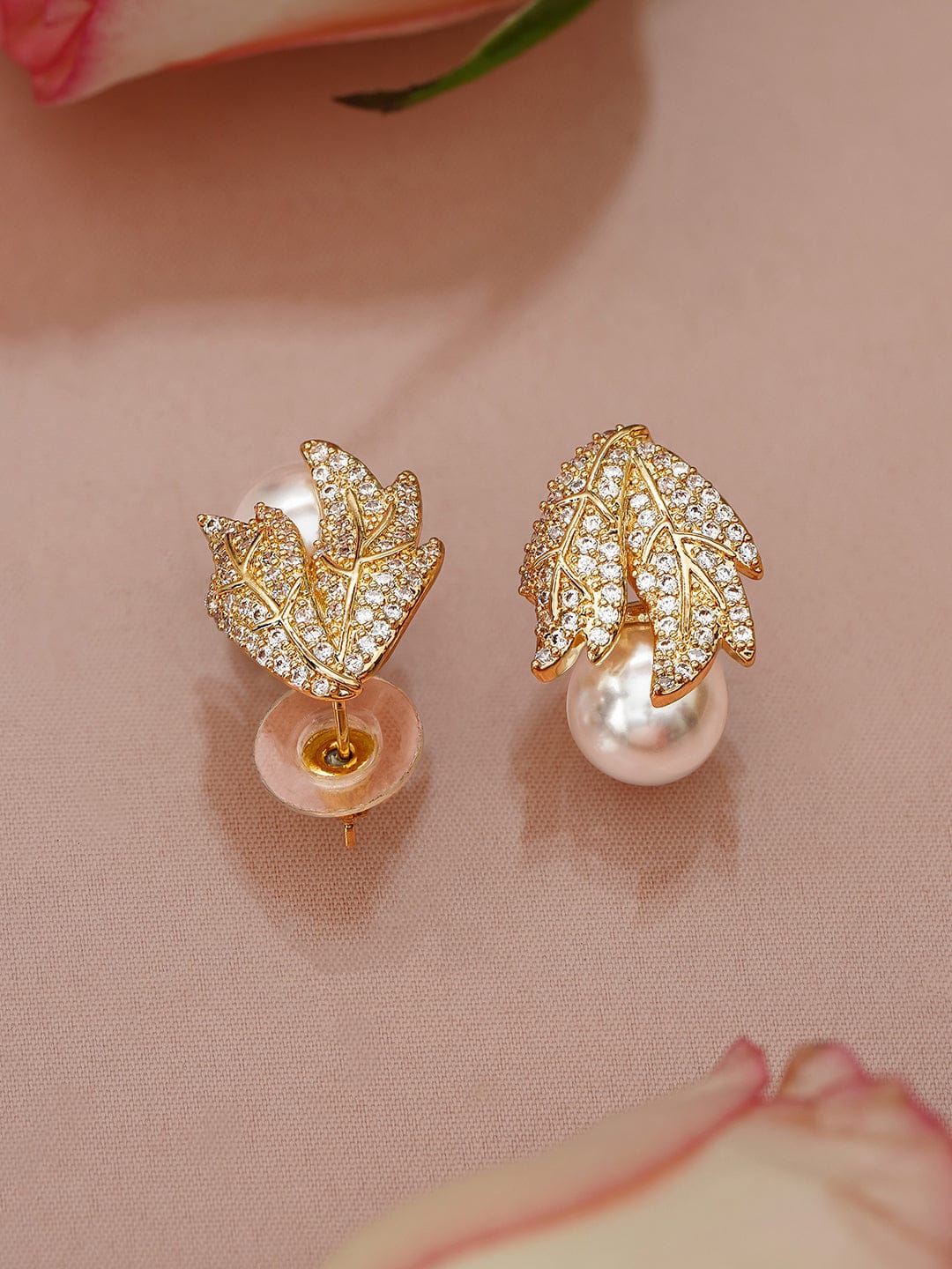 Botanic Bloom Leafy Pearl Stud Earrings