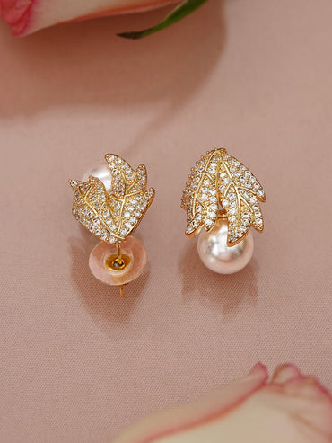 Botanic Bloom Leafy Pearl Stud Earrings