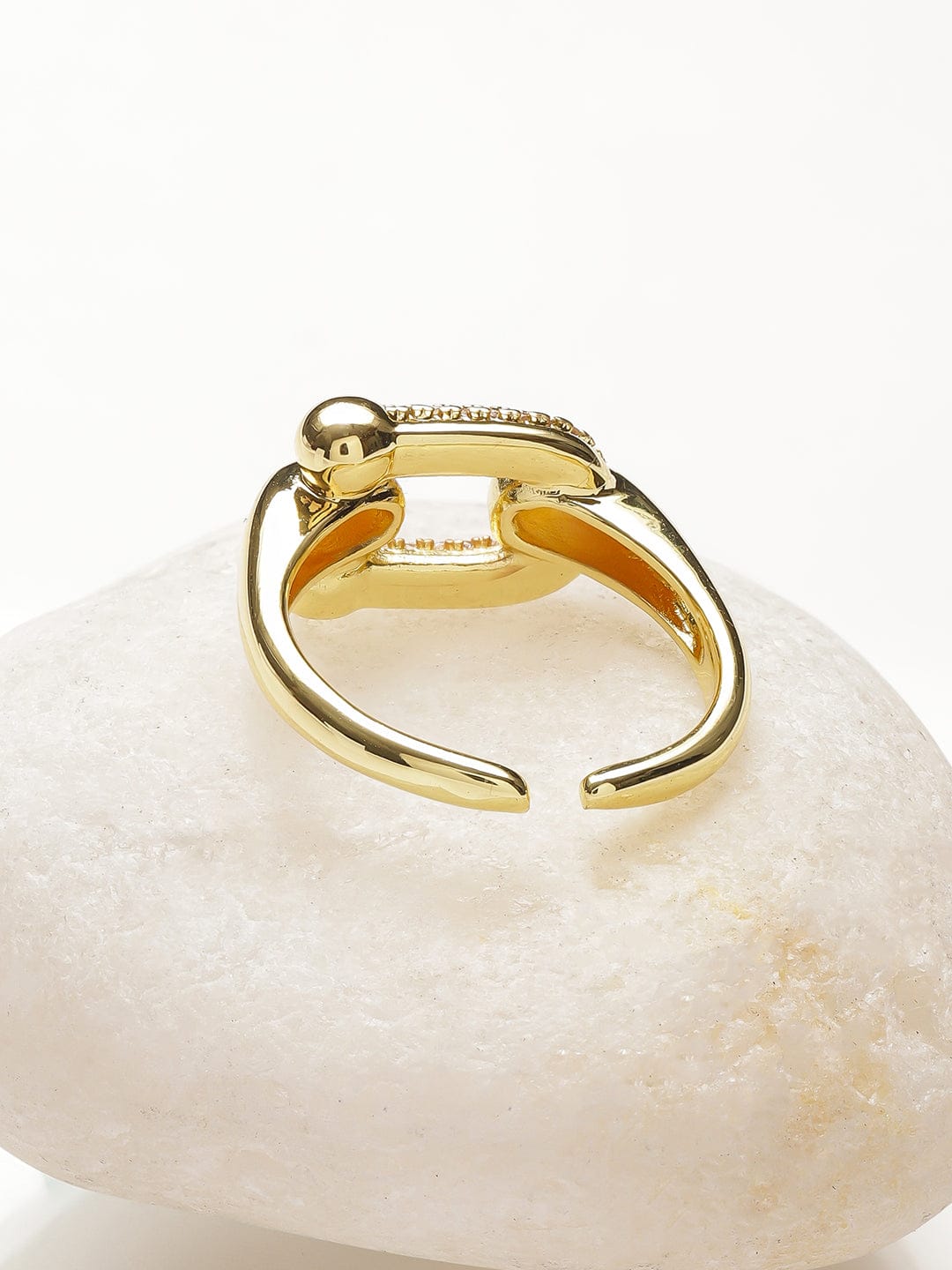 Buckle American Diamond Zirconia Gold Plated Ring Rings