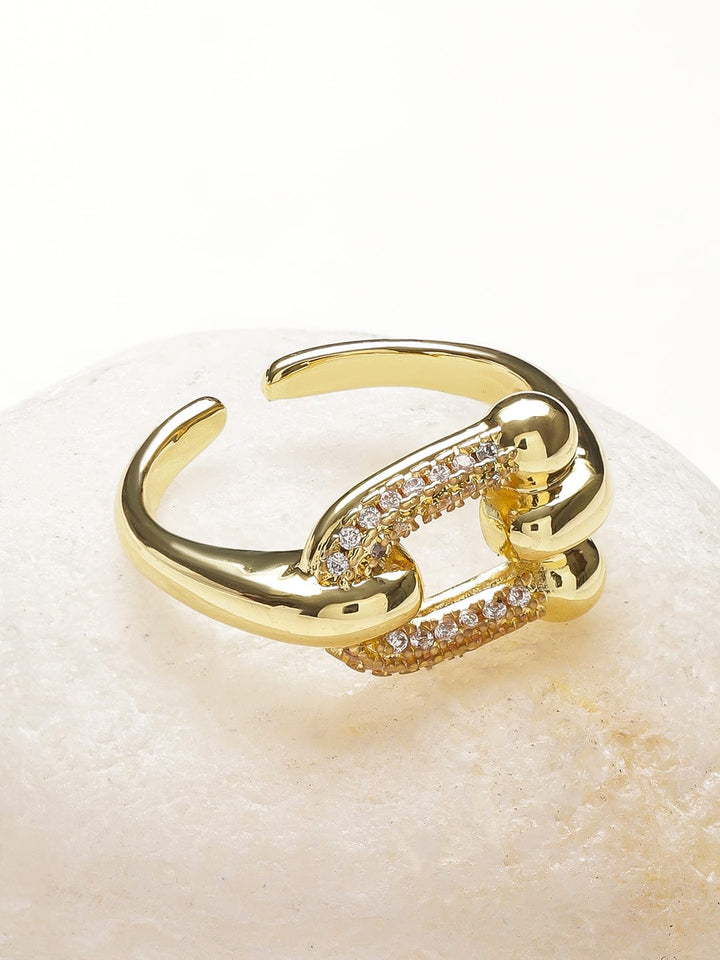 Buckle American Diamond Zirconia Gold Plated Ring Rings